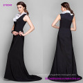 Elegant Petite Sheath Column Evening Dress Jewel Sweep Brush Train Stretch Satin with Ruffles